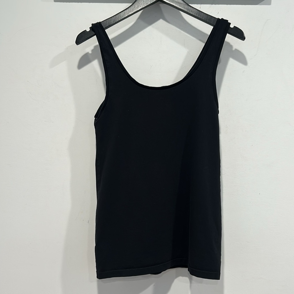 Theory Solid Basic Black Cotton Tank Top Women’s … - image 4